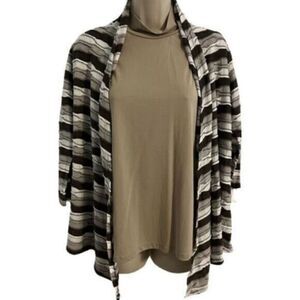 New Directions Textured Tan and Brown Striped Cardigan. Size Small
